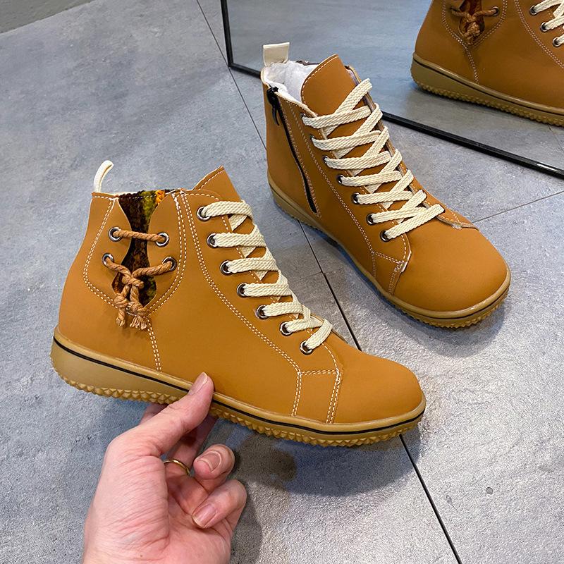 Winter New Snow Boots Women's Flat Heels Martin Boots Lace-up Zipper Cotton Short Boots Women's Cotton Shoes