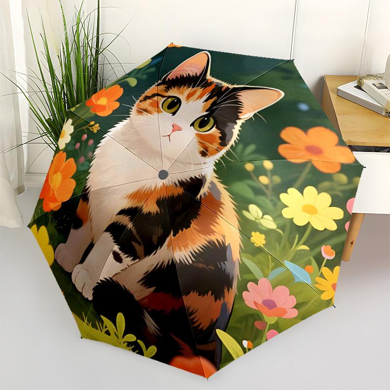 

1pc Cat Garden Flowers Automatic Folding Umbrella - Portable Collapsible Design, 8-Rib Iron Frame, Durable Fabric yy251125097
