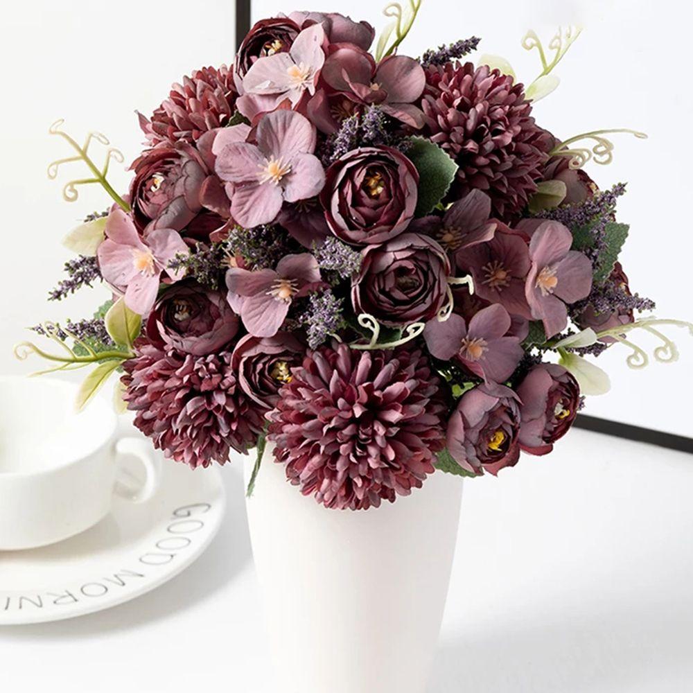 1/5PCS Artificial Hydrangea Flowers Scrapbook Silk Tea Rose Bud Vase Home Table Decor Wedding Bridal Bouquet DIY Gift Box Garden