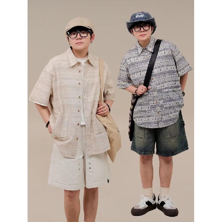 Checkered Retro Shirt Men'S Summer Outfit Hong Kong Style Student Loose And Niche Design Fun New Men'S Top For Outdoor Wear