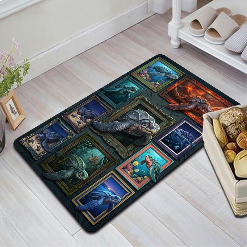 Turtle Art Gallery Pattern Rug Floor Mat for Living Room or Bedroom Soft and Comfortable Carpet a Gift for Birthday and Holiday.