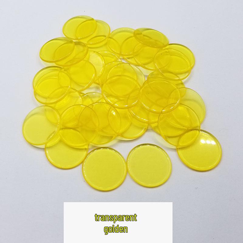 19mm Transparent Colored Plastic Game Chips - 100 Pieces for Bingo, Games, and Teaching.