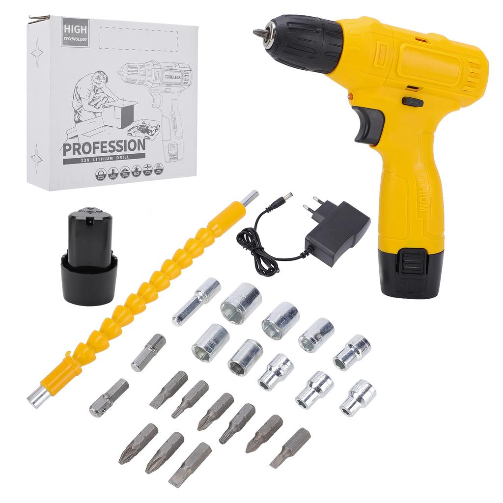 12V Cordless Drill Kit 3Celsius8 Chuck Power Screwdriver Ergonomic Design LED Light with Battery and for Professional Work Home Tools
