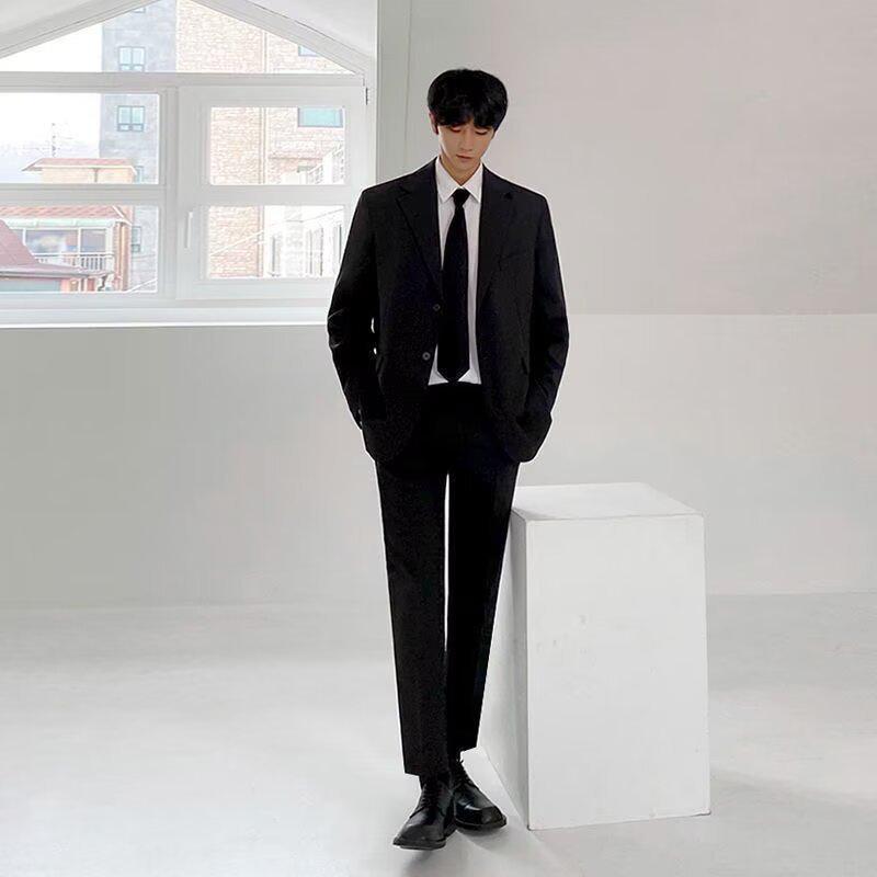 Herren Casual Schwarzes Anzugset - Frühling/Herbst Trendiger Koreanischer Stil Formelle Kleidung
