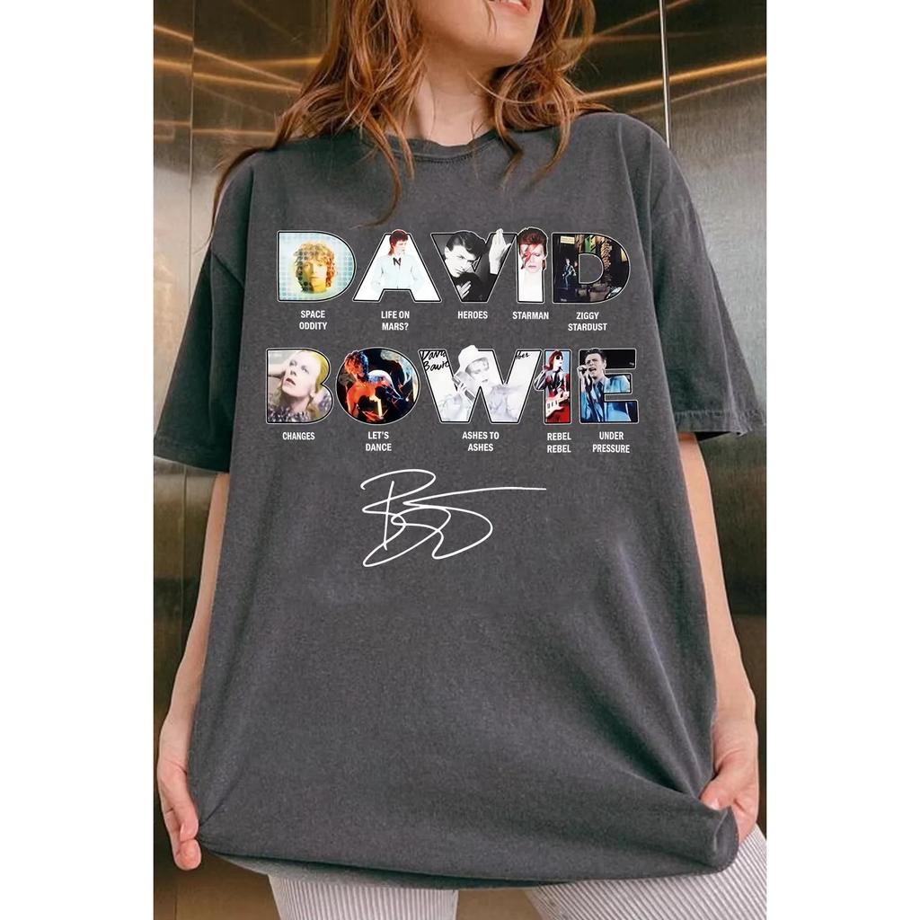 David Bowie Eras Typography Signed Merch 2026 New T Shirt Cotton Unisex Men‘s Women's T-Shirts Lightweight Breathable and Comfortable Clothes