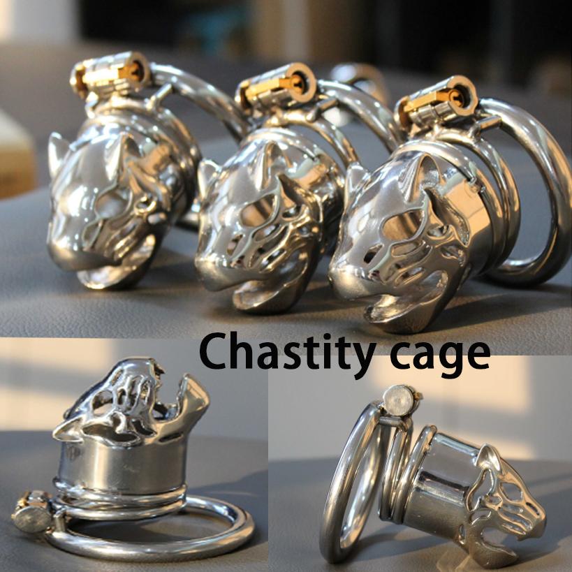 Manyjoy New Stainless Steel Animal Tiger Head Male Penis Cage Chastity Device Semen Lock Rings  Erotic Sex Toys for Man Gay