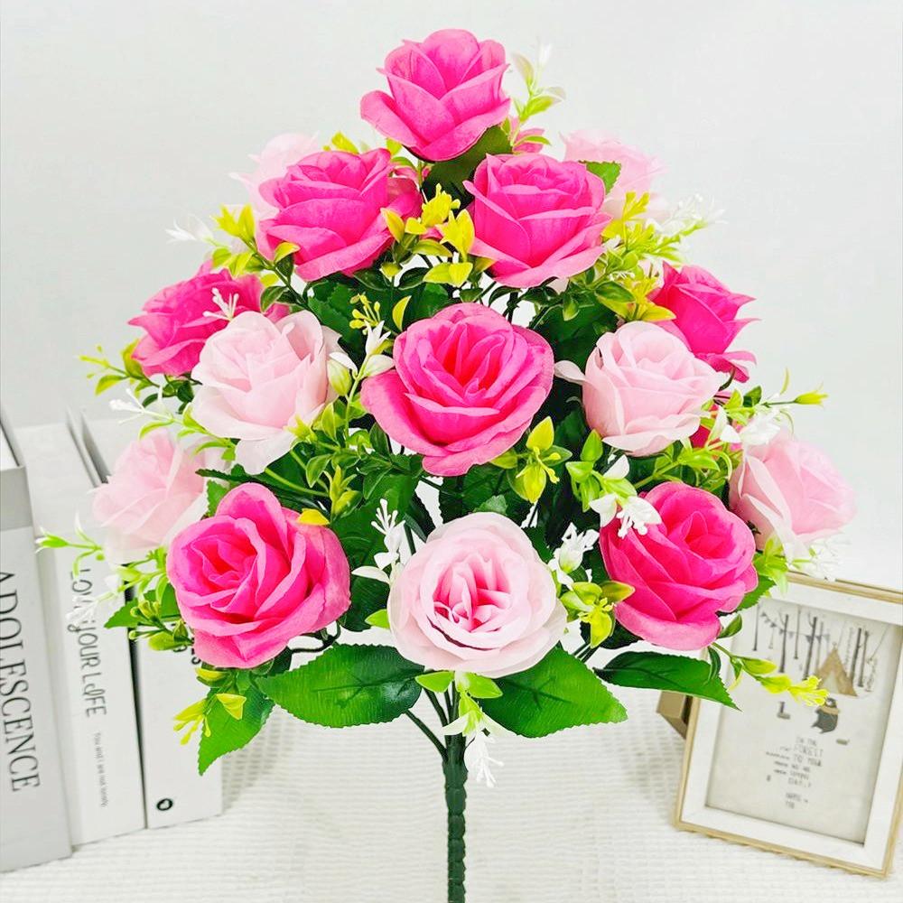 18 Heads Artificial Flowers Silk Rose Festival Home Table Decor Wedding Bridal Bouquet Outdoor Yard Garden Diy Artificial Flower
