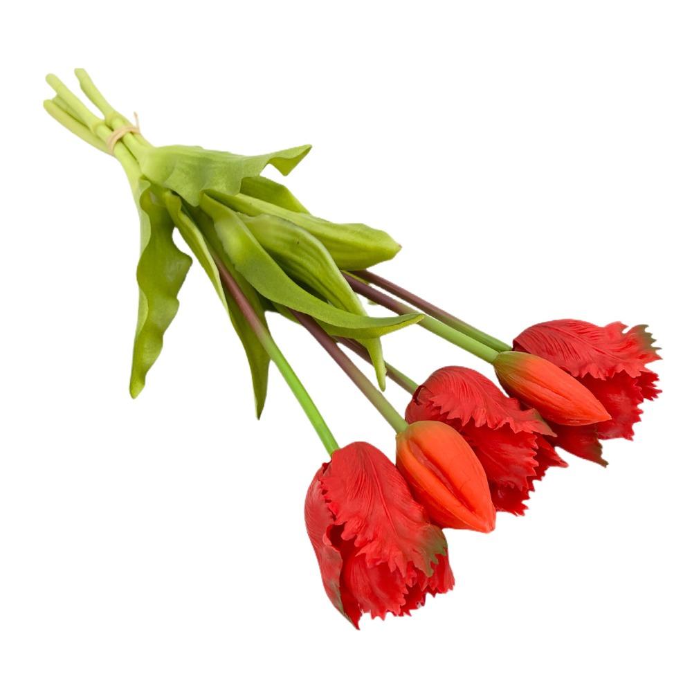 5 Heads Tulip Artificial Flower Multicolor Green Leaves Simulation Tulip Flower Photo Props Floral Arrangement Faux Flower