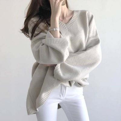 Fat Mm Loose Fit Oversized Sweater for OuterwearWomen's Autumn and Winter Versatile Base Knitted Sweater Top for Women