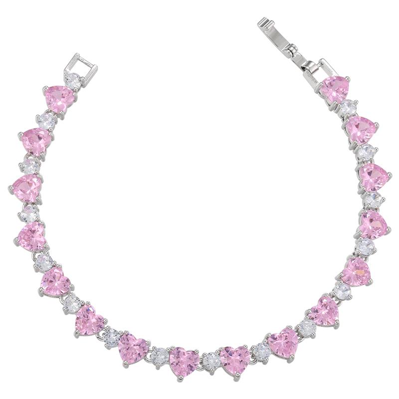 HECHENG,Crystal Zircon Rhinestone Love Heart Bracelet For Women 18k Plated Chain Charm Bracelets Copper Color Zircon Gift