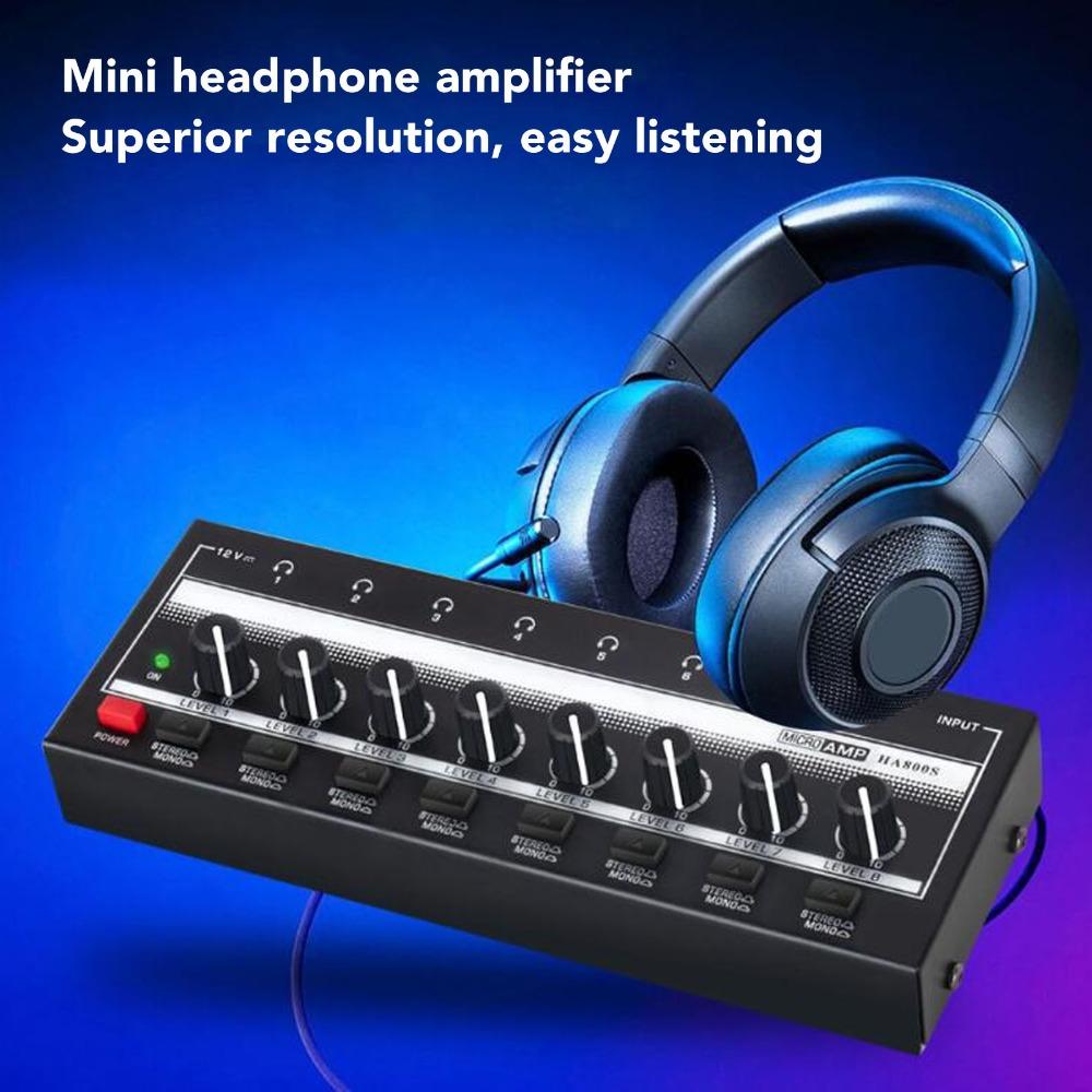 1/4" TRS Input/Output Stereo Headphone Amplifier 8-Channel Channel Line Mixer Studio Recording