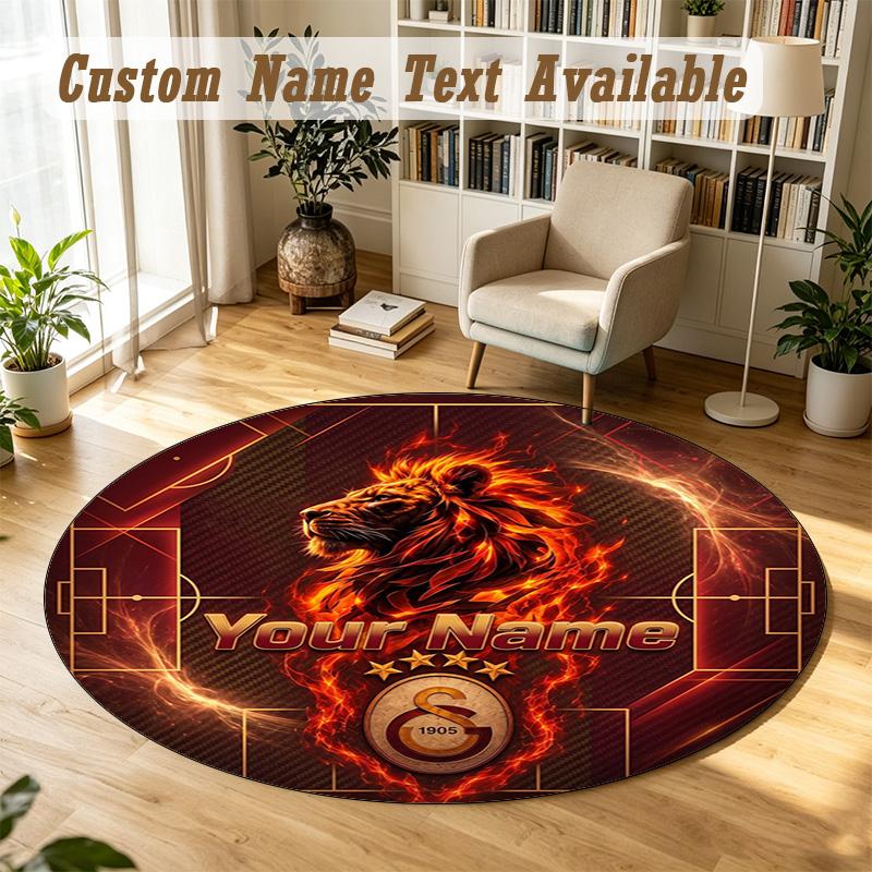 Round Rug Custom NameGalatasaray FC Pattern Non Slip Carpet Home Floor Decor