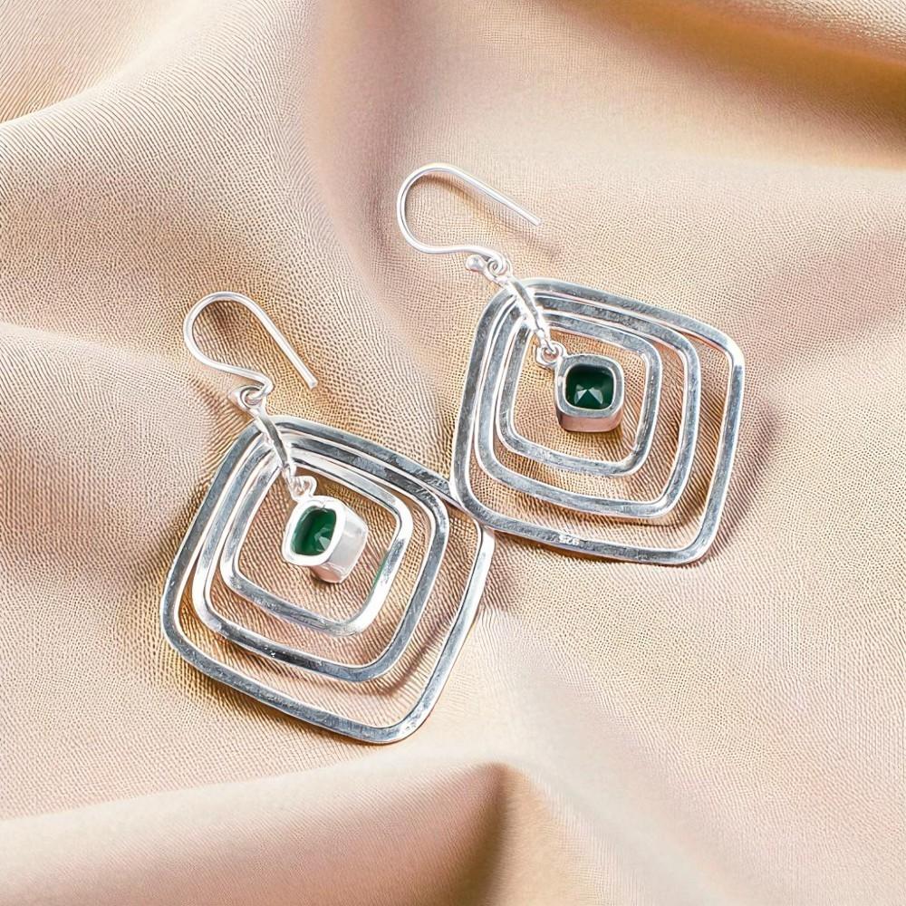 Green Onyx Gemstone 925 Sterling Silver Jewelry Handcrafted Women Earrings 2.44" EE-71-6