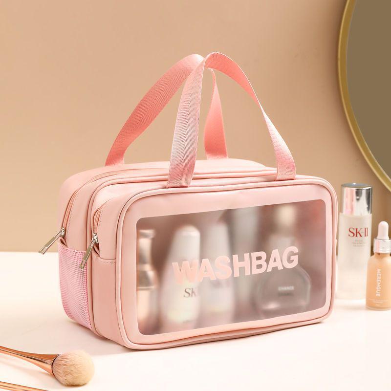 Large Waterproof Frosted Makeup Bag with Wet/Dry Separation, Portable Handheld Design