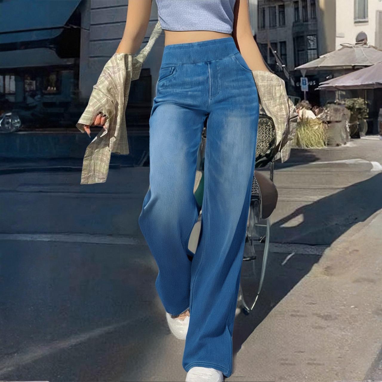 

Женские повседневные свободные удобные модные однотонные джинсы широкого кроя XL синий