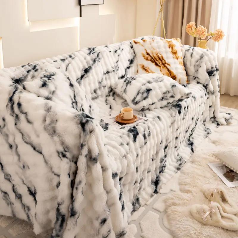 Green Soft Non-Slip Plush Sofa Full Cover Plush Thick Warm Universal Cushion Solid Color 2 3 Seat Couch Blanket Mat Home Decor