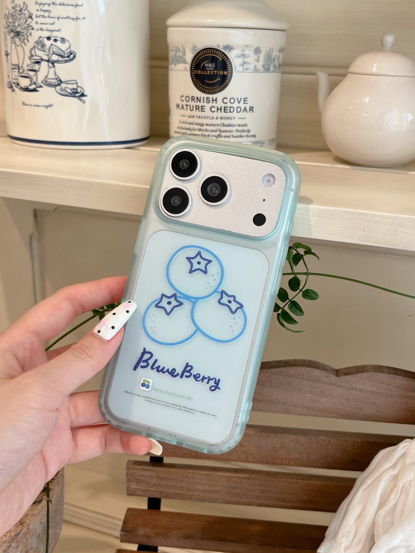 

Blueberry Line Semi-transparent iPhone 17 Pro Max Holder/16/15 Case. iPhone 17 Pro Max