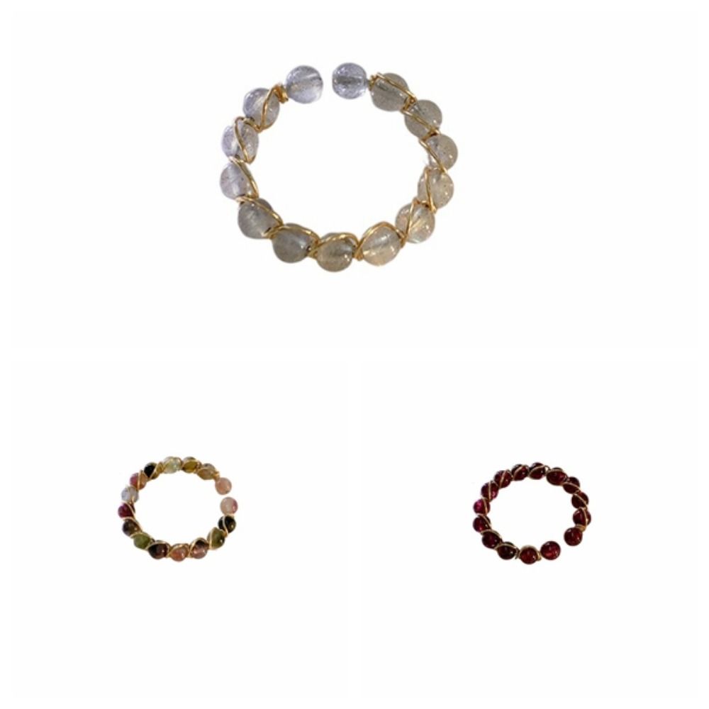 3PCS Light Luxury Colorful Beads Ring Finger Jewelry Opening Ring Vintage Round Bead Ring  Women