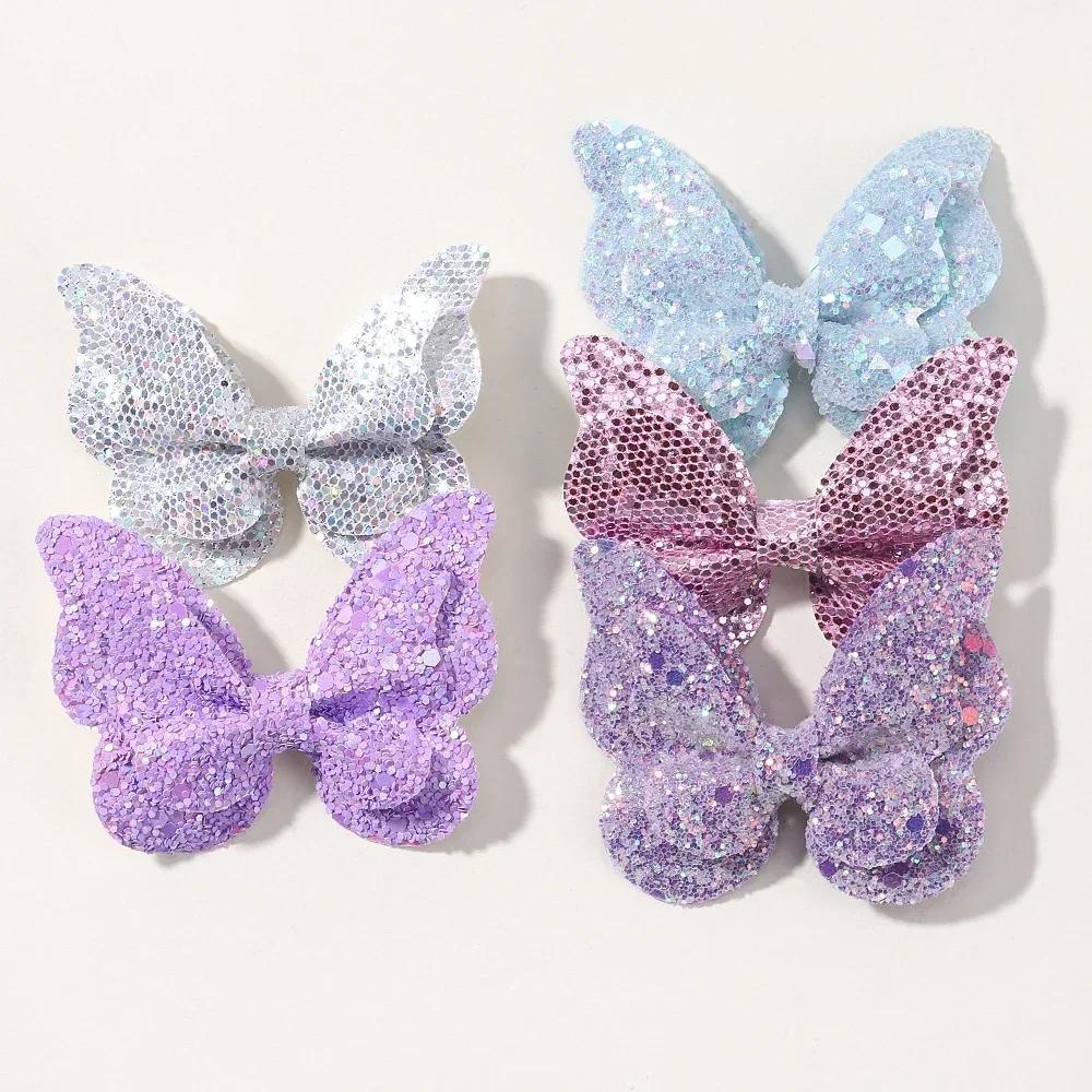 2/4/5Pcs Girls Cute Sequins Double Butterfly Hair Clip Bow Hairpins DIY Headwear Bow Decor Hairgrip Toddler Hair Accessories