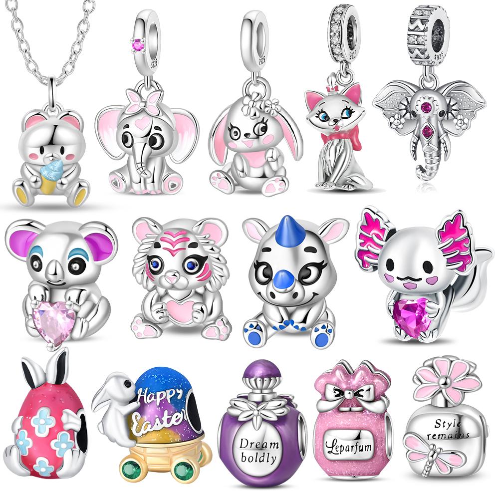 Authentic Charm Bead Charms Copper Cute Pets Cats Dogs Rabbits Elephants Perfume Bottle Bead Charms Compatible With Bracelets Jewellery Women Diy