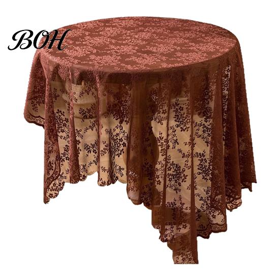 Anti-wrinkle Tablecloth Lace Tablecloth, Floral Table Cover, Retro Scalloped Oval Cover for Dining Table, Rustic Wedding Party Bridal Shower