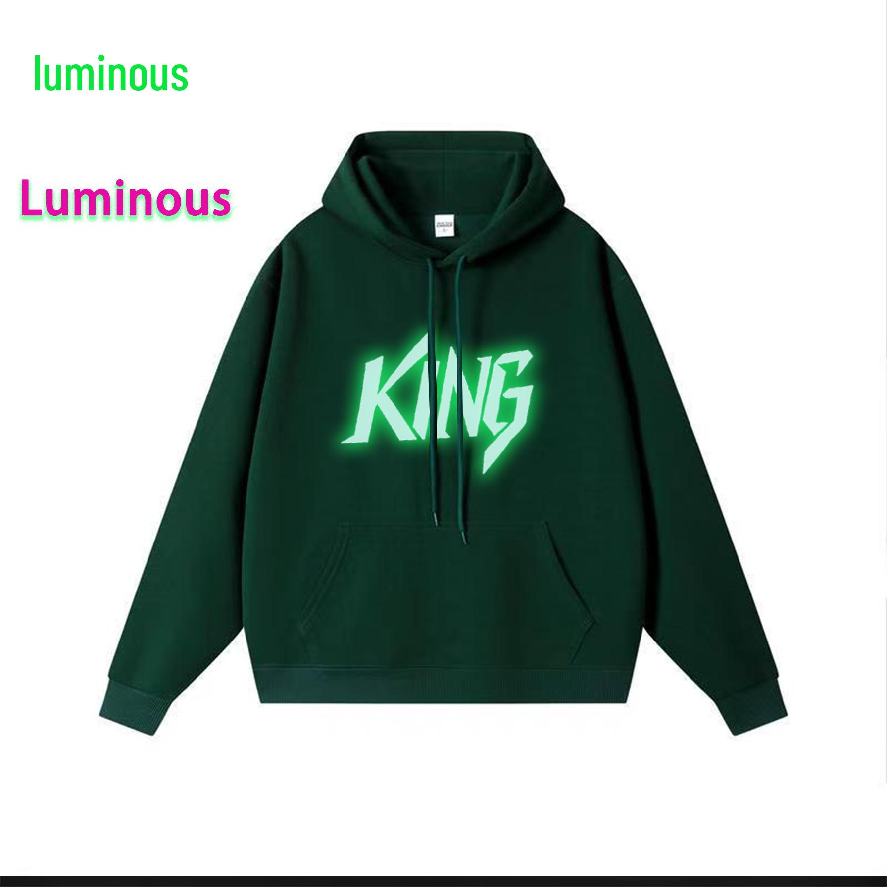 

High Street Trend Luminous Letter Print Hoodie - Casual Pure Cotton Sweatshirt for Men S Thin зелений