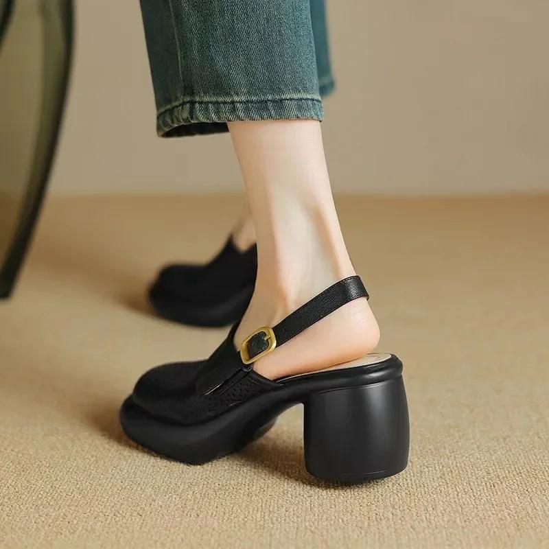 Women Vintage Hollow Chunky Platform Sandals Summer New Soft Thick Sole Buckle Shoes Woman Fashion Non-Slip Beach Slides Sandals