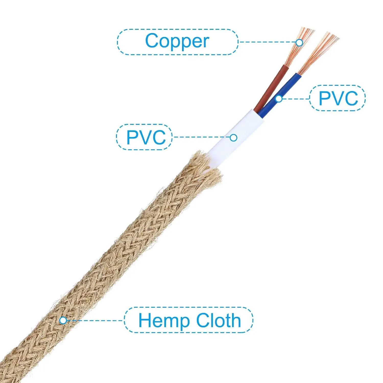 

Vintage Power Cord Hemp Rope Light Copper Cord Hemp Braided Flexible Cable Electrical Wire for Retro Pendant Lights Lamp Cord 1m