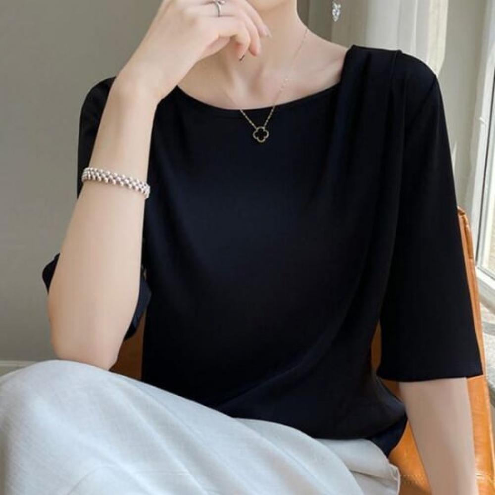 Navava Stylish Silk Basic Round Neck 5 Sleeve Blouse Nb2825