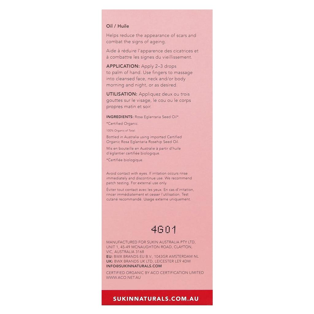 Zertifiziertes Bio-Hagebuttenöl, für trockene und sehr trockene Hauttypen, 25 ml (0,85 fl oz)