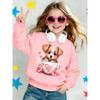 Kids Sweatshirt ,Round Neck Sweatshirt for Spring and Autumn, Cute Puppy Teacup with Pink Hearts and Roses, Children's Printed Casual Sweatshirt