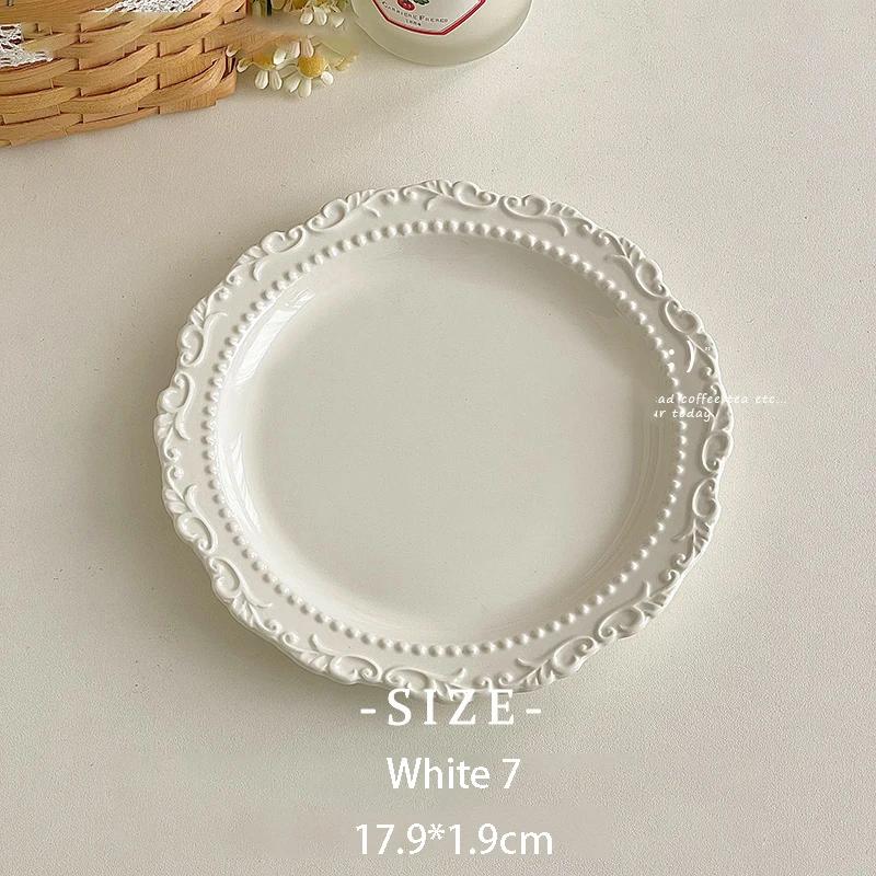 

French Style Gentle Cream Ceramic Dessert Plate Home Floral Edge Relief Fruit Platter Cafe Pasta Steak Afternoon Tea Cake Dishes