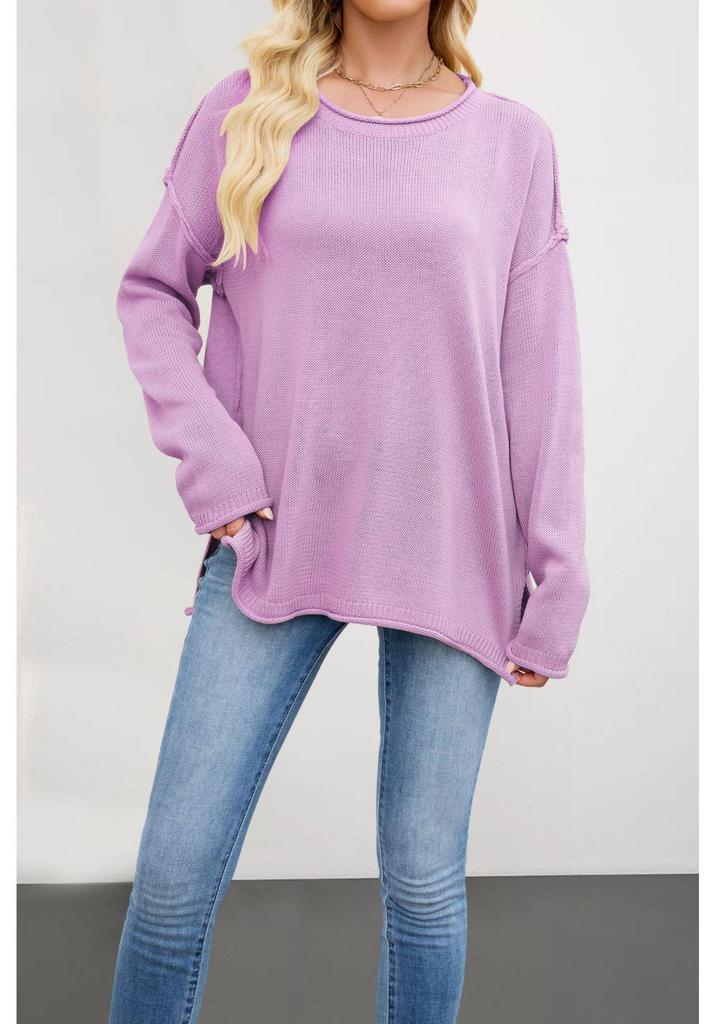 2026 European & American Women's Solid Color Knit Pullover - Autumn/Winter Loose Fit, Round Neck Sweater.