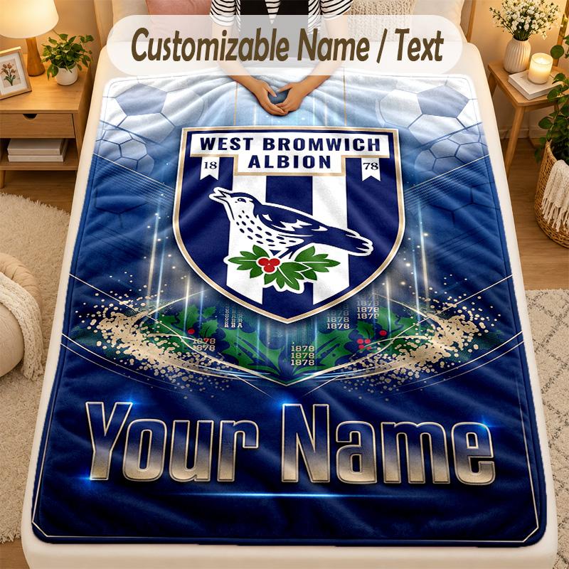 Coperta di FlanellaWest Bromwich Albion FC Testo Nome Personalizzato Coperta Morbida Calda Personalizzata Decorazione per la Casa Regalo