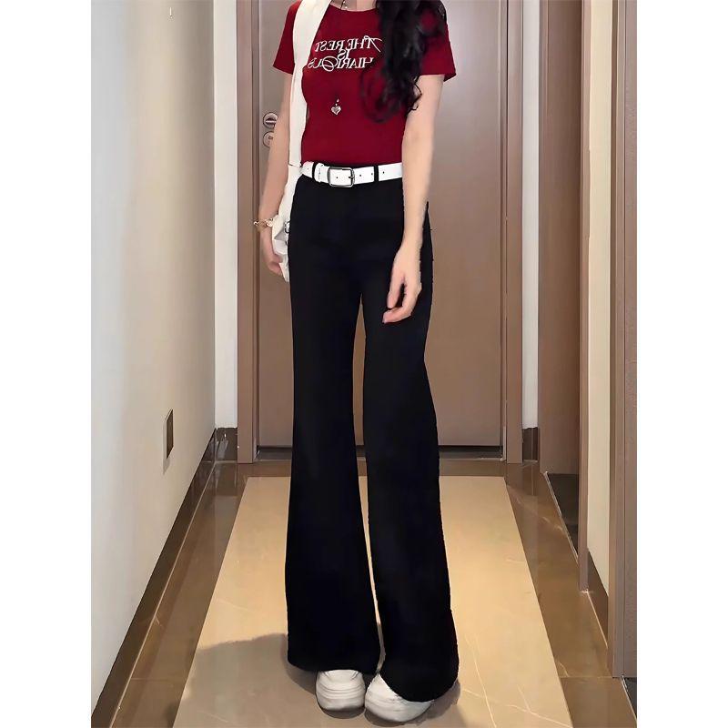 Damen Jeans in Übergröße, Schwarz, Stretch, Micro Flare, High-Waist - Frühling/Herbst, Schlankmachende gerade Beine, Trompetenhose