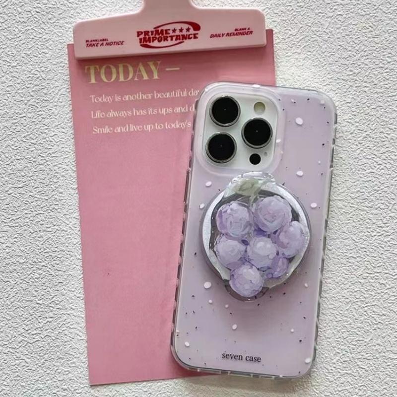 Magnetic grape purple splashed ink phone case with holder For iPhone 11 12 13 14 15 16 17 pro max