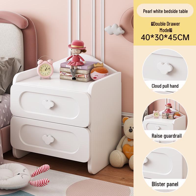 Nachttisch aus Massivholz im Cremestil - Moderner kleiner Schlafzimmer-Aufbewahrungsschrank und Couchtisch