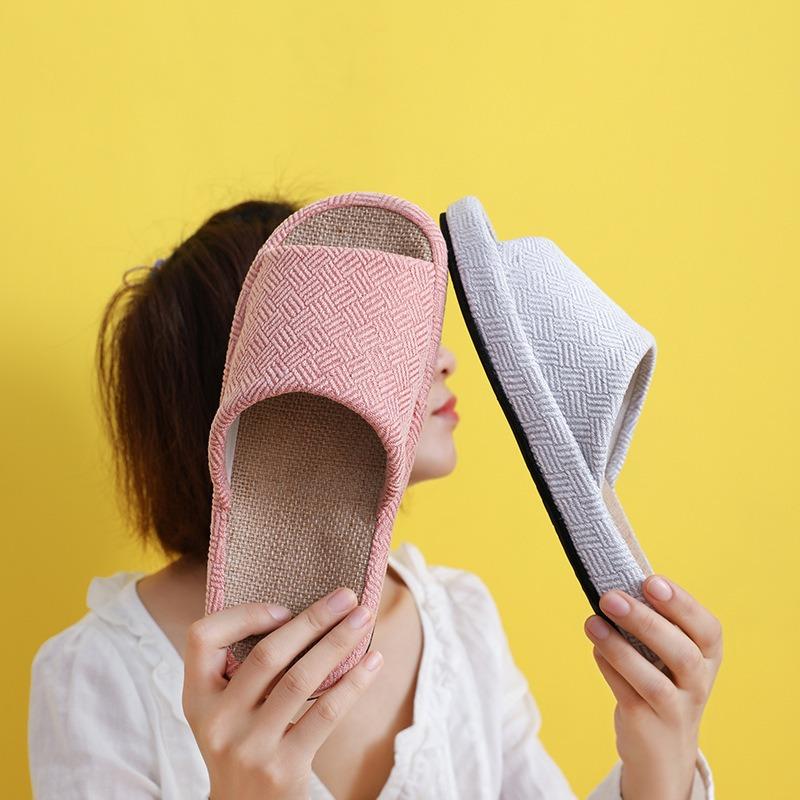 Linen slippers women's platform floor silent mute men's four seasons indoor household couple cotton and linen