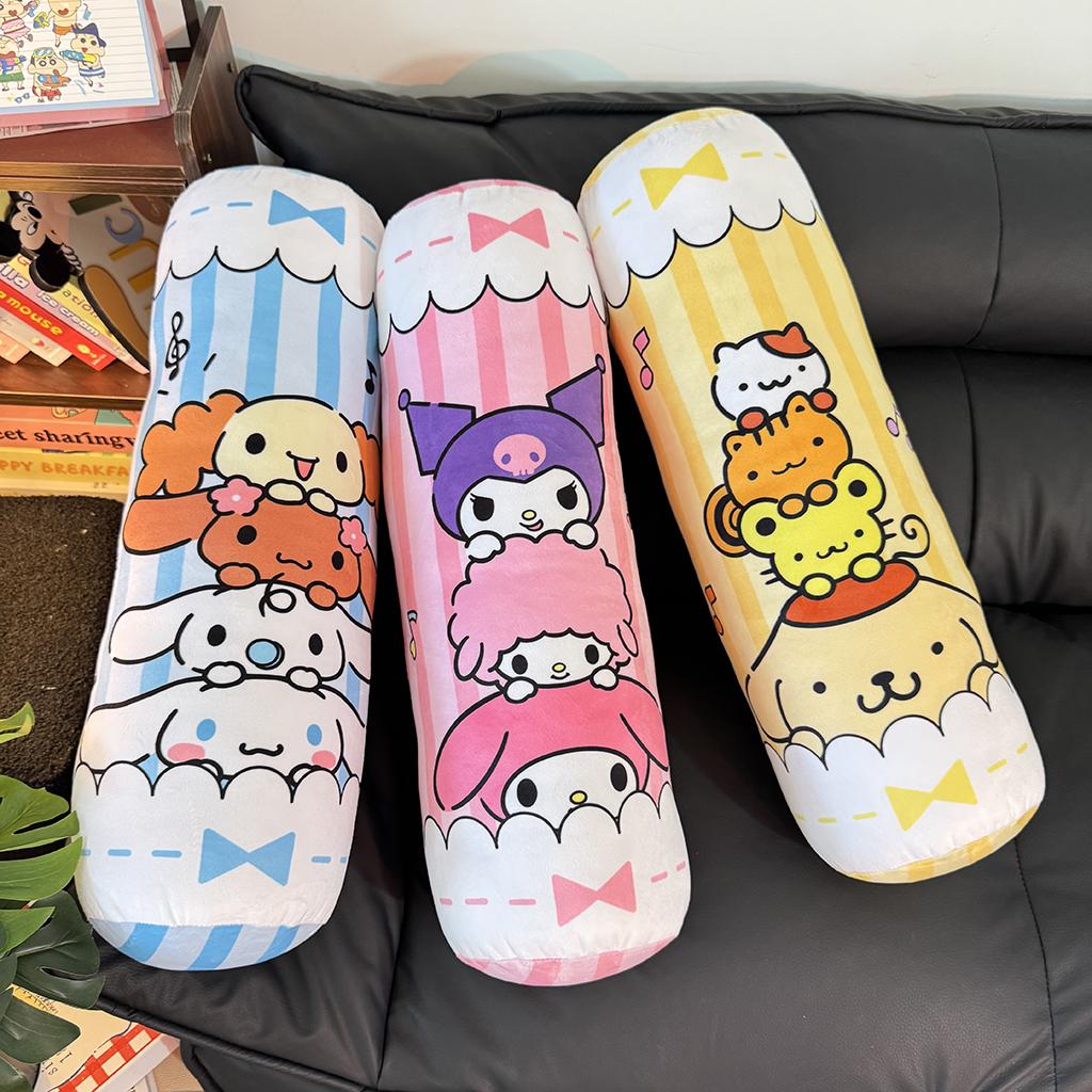 55cm Cartoon Anime Long Plushies Kuromi My Melody Cinnamoroll Japanese Style Printed Pattern Cylindrical Plush Toy Washable