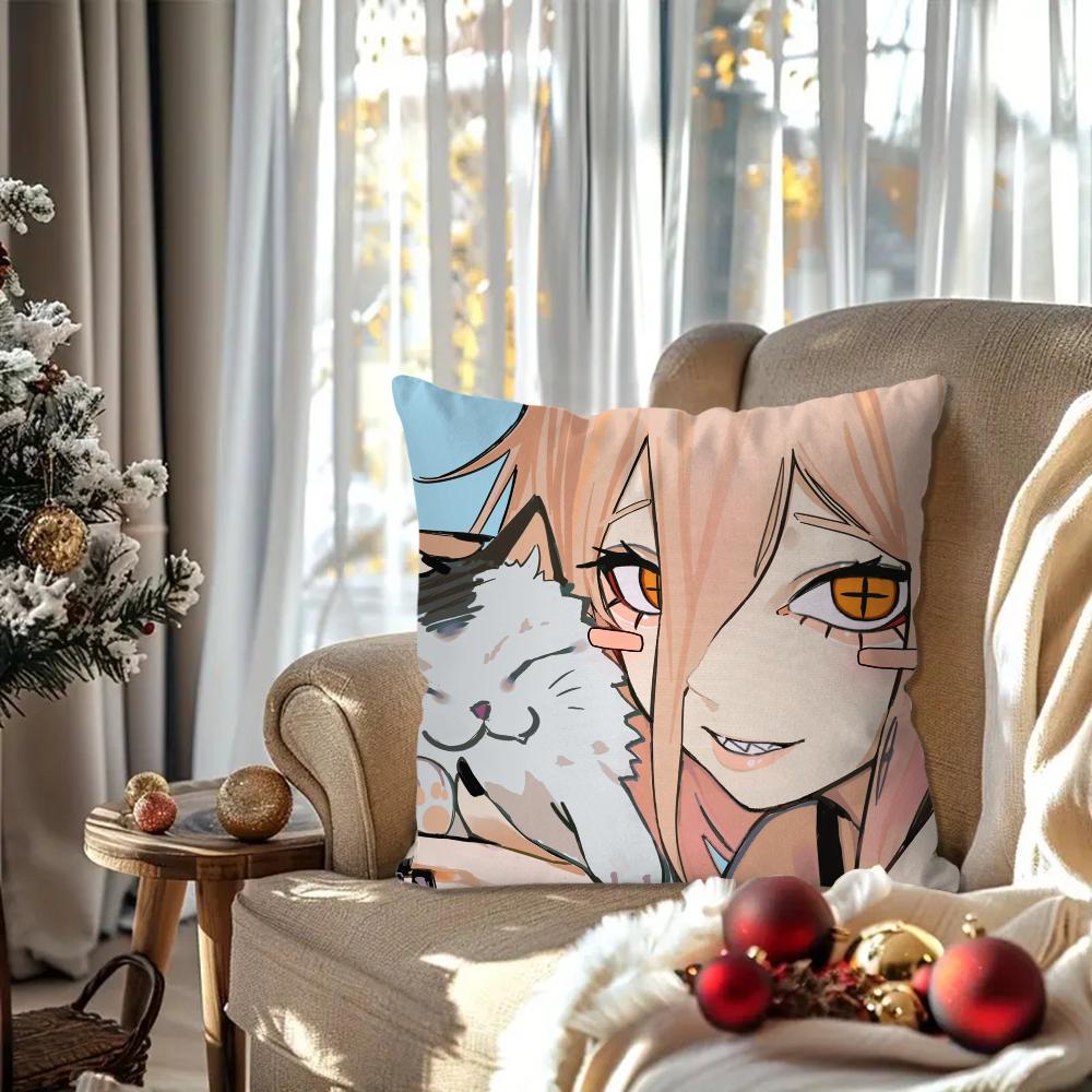 Power Animation Chainsaw Man Pillow Case SquarePillow Bedroom Sofa Leisure Comfort Cushion Car Living Room Home Decoration 40X40