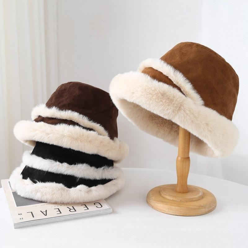 Herbst- und Winterhut Damen Winter Samt Verdickt Warm Fischerhut Flauschiger Topfhut