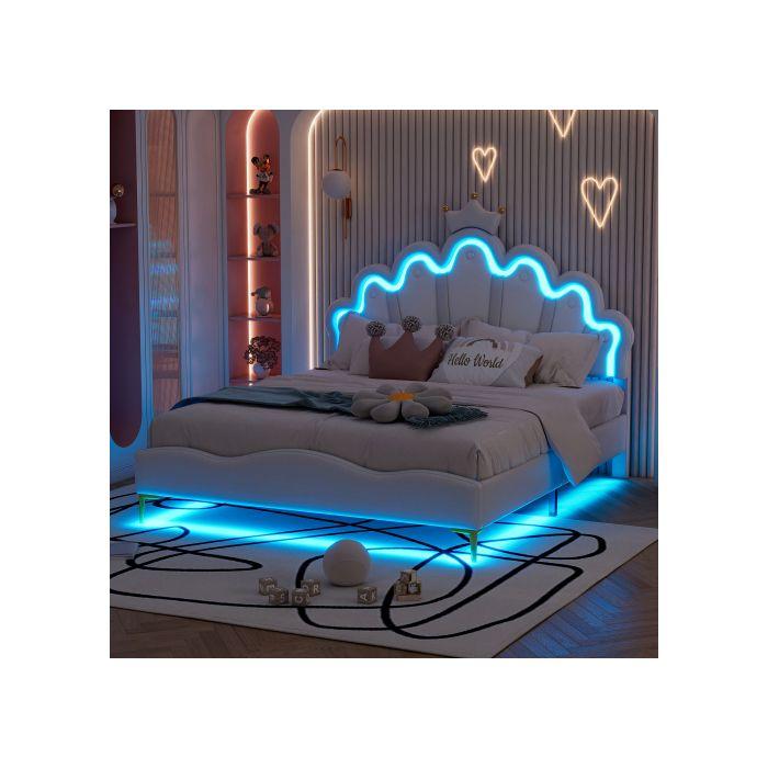 Pat dublu - MUVOE - 140x200 cm - Piele PU - LED reglabil - Design nor