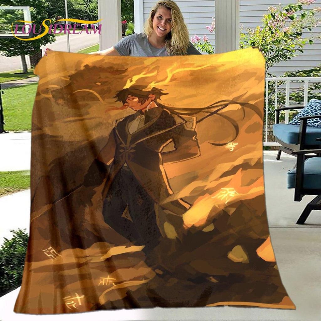 Gra animowana 3D Genshin Impact koc, koc flanelowy rzut koc, miękki ciepły koc do salonu łóżka do sypialni Sofa prezent