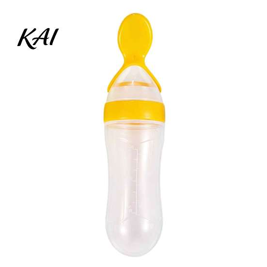 BPA Free Food Grade Silicone Baby Squeeze Spoon, Single-handed Rice Cereal Bottle with Feeder Flow Control, Easy Clean Dispensing Spoon