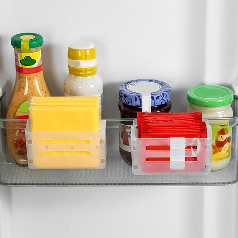 Refrigerator Side Door Telescopic Storage Box Cheese Slices Organize Case Snap Type Seasoning Bag Sorting Box Storage Rack