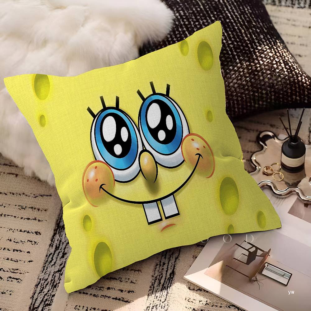 Cute S-Spongebobs Anime Decorative Room Aesthetics Pillow Case Home Decor Bedroom Sofa Bed Couch Pillow Cover 45X45