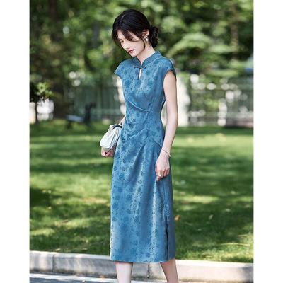 Si Shui Nian Hua Elegant Short Sleeve Slit Midi Dress