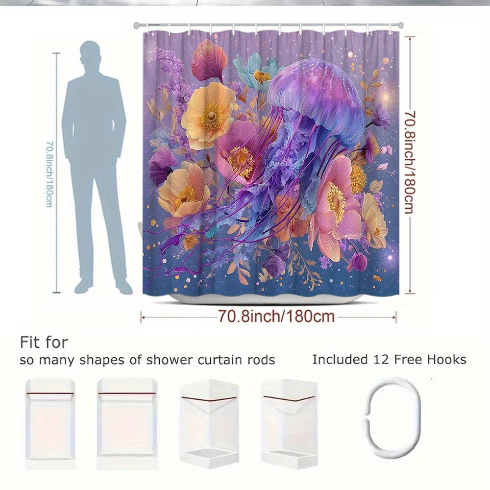 1pc Jellyfish Floral Shower Curtain with Stunning Natural Landscape Design, Bathroom Decor, Polyester Fabric, Includes 12 Hooks,