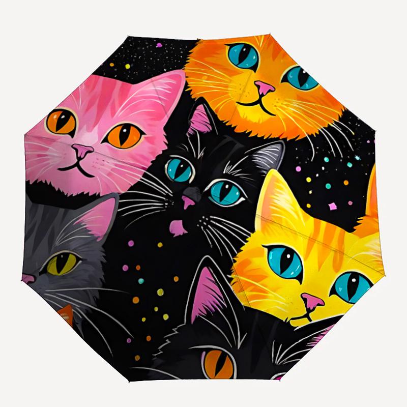 1pc Colorful Cats Automatic Folding Umbrella Durable Iron Frame,All Seasons Home Travel Outdoor Multifunctional Umbrella yy251115054