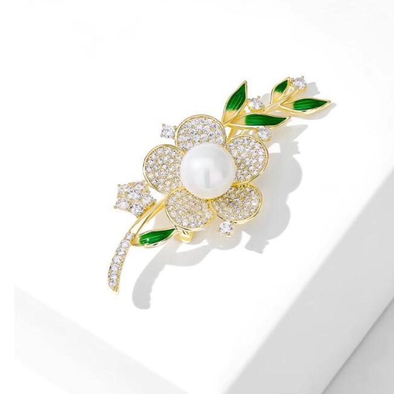 Fashion Rhinestone Flower Pearl Brooches for Women Clothing Coat Accessries Gift